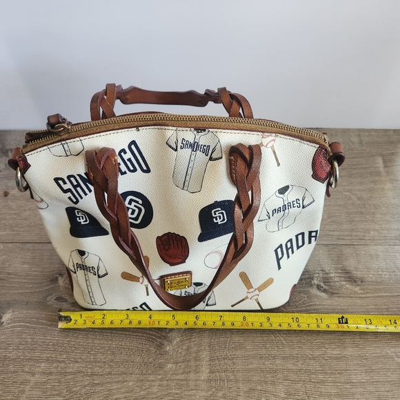Dooney & Bourke San Diego Padres MLB Baseball Leather Shopper Tote Purse Bag - Picture 11 of 13